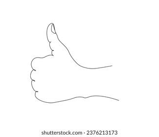 Continuous one line drawing of hand gesture. Hand thumb up outline vector illustration. Editable stroke. 	