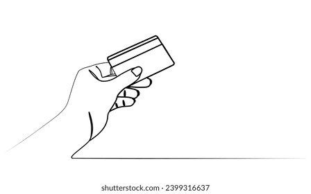 continuous one line drawing of a hand with a bank card.