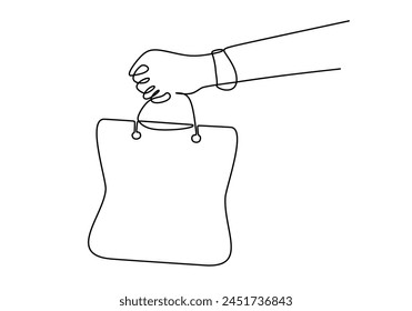 Continuous one line drawing of hand hold Shopping bag