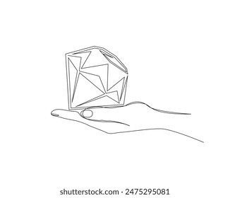 Dibujo continuo de una línea de mano sosteniendo el diamante. Mano sostiene la piedra preciosa del diamante en Ilustración vectorial de una sola línea. Trazo editable.