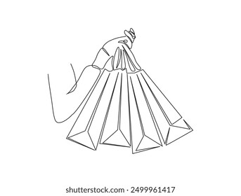 Continuous one line drawing of hand Carrying shopping bag. Holding paperbag for shopping and sale concept.