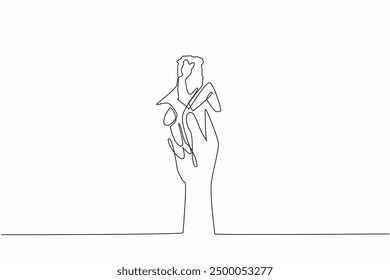 Continuous one line drawing hand holding cereal bar. Delicious sweet food. Has many delectation flavors. Healthy breakfast with cereal. National Snack Day. Single line draw design vector illustration