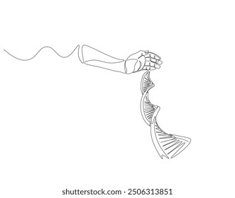 Dibujo continuo de una línea de ADN de mano. Ilustración de dibujo de una línea de ADN humano. Concepto de arte lineal del Día Mundial de la Ciencia. Esquema editable