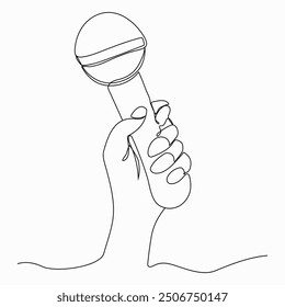 Continuous One Line Drawing of a Hand Holding Microphone.