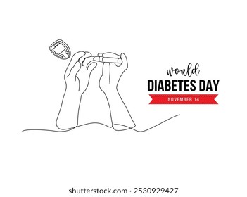 Dibujo continuo de una línea con un glucómetro de mano para verificar el nivel de azúcar en la sangre. Concepto del día mundial de la diabetes. Ilustración de diseño de dibujo de línea única