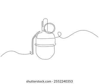Desenho contínuo de uma linha de granada de mão. Ilustração de desenho de uma linha da bomba granada. Soldado conceito de equipamento linha única. Estrutura de tópicos editável