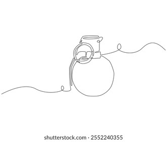 Desenho contínuo de uma linha de granada de mão. Ilustração de desenho de uma linha da bomba granada. Soldado conceito de equipamento linha única. Estrutura de tópicos editável