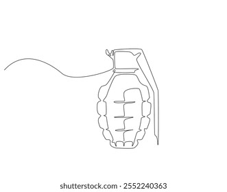 Desenho contínuo de uma linha de granada de mão. Ilustração de desenho de uma linha da bomba granada. Soldado conceito de equipamento linha única. Estrutura de tópicos editável