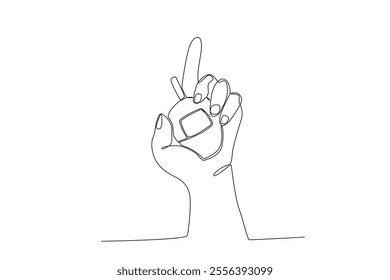 Continuous one line drawing of Hand holding blood glucose measuring device, International diabetes day
