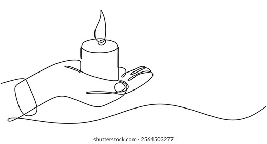 Continuous one line drawing of a hand holding a candle. Representing warmth, enlightenment, and a guiding force. Vector illustration one line art minimalist.