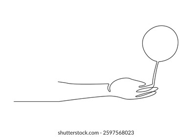 Continuous one line drawing of Hand holding ballon. Single line drawing illustration of Air balloons. Birthday decoration concept vector art. Doodle line illustration. 
