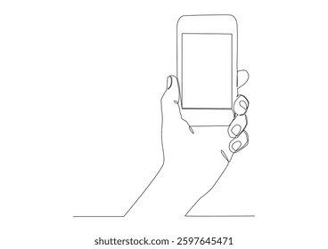  continuous one line drawing of hand using modern mobile phone. Vector illustration.