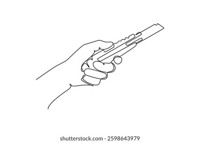 Continuous one line drawing hand of worker builder male holding cutter knife. Handyman tools for cutting plastic board. Home construction concept. Single line draw design vector graphic illustration