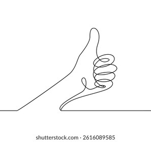 Continuous one line drawing of hand showing thumb up. Vector illustration isolated on white background