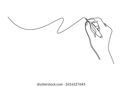 Continuous one line drawing of Hand holding pen. Single line drawing illustration of Hand holding pen and writing. Diary and Letter concept vector art. Doodle line illustration.