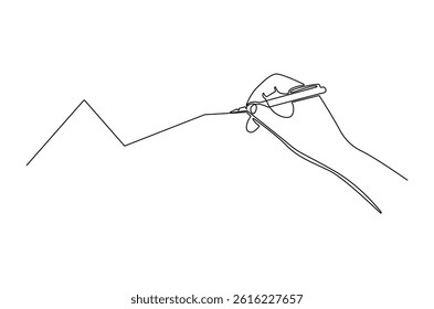 Continuous one line drawing of Hand holding pen. Single line drawing illustration of Hand holding pen and writing. Diary and Letter concept vector art. Doodle line illustration.