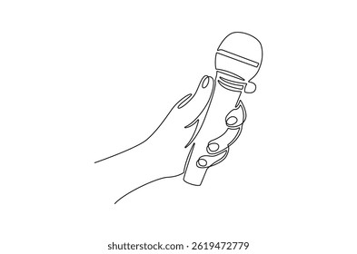 Dibujo continuo de una línea de micrófono de mano. Ilustración de dibujo de una sola línea de Micrófono para entrevista. Arte vectorial de concepto de libertad de prensa mundial. ilustración de línea Doodle.
