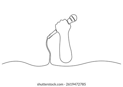 Dibujo continuo de una línea de micrófono de mano. Ilustración de dibujo de una sola línea de Micrófono para entrevista. Arte vectorial de concepto de libertad de prensa mundial. ilustración de línea Doodle.