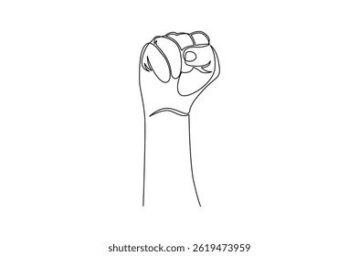 Dibujo continuo de una línea del puño apretado a mano. Ilustración de dibujo de una sola línea de mano apretada. Arte vectorial de concepto del día de trabajo feliz. ilustración de línea de Doodle.
