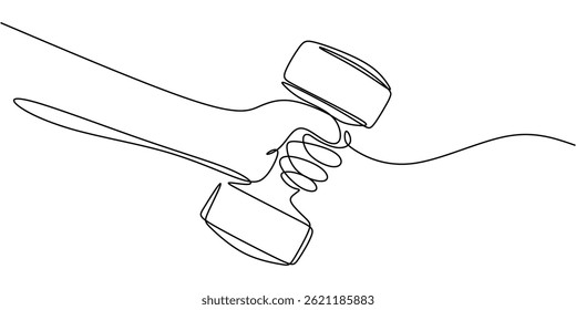 Kontinuierliche einzeilige Zeichnung Hand halten Hantel. Krafttraining Konzept minimale Vektorgrafik.