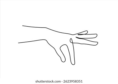 Continuous one line drawing of Hand giving. Trendy line art vector on a white background. Vector illustration. Editable stroke