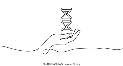 Dibujo continuo de una línea de ADN de mano. Ilustración de dibujo de una línea de ADN humano. Concepto de arte lineal del Día Mundial de la Ciencia. Esquema editable