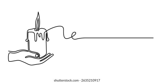  Desenho contínuo de uma linha de mão segurando vela acesa, mão segurando vela acesa Desenho contínuo de uma linha, luz de velas, fogo, chama, escuridão, calor. 