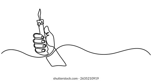  Continuous one line drawing of hand holding burning candle, Hand holding burning candle Continuous one line drawing, candlelight, fire, flame, darkness, warmth. 