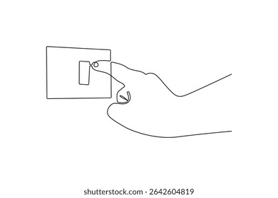 Continuous one line drawing of Hand turning off the light. Single line drawing illustration of Light switch. Economical consumption of electricity concept vector art. Doodle line illustration.