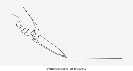 Continuous one line drawing of hand holding knife. Editable line. Vector illustration.