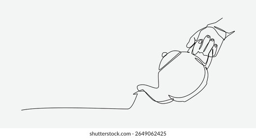 Desenho contínuo de uma linha de mão segurando bule de chá. Linha editável. Ilustração vetorial.