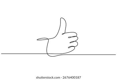 Desenho contínuo de uma linha de Mão mostrando polegar para cima ilustração vetorial. Traçado editável
