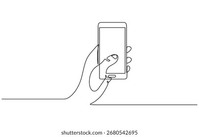 Continuous one line drawing of hand holding mobile phone vector illustration. Editable stroke