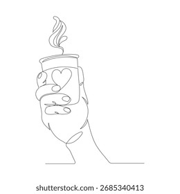 Continuous one line drawing Hand holding a cup of coffee