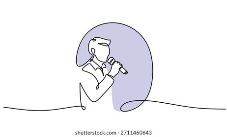 Micrófono de mano de dibujo continuo de una línea. Concepto de comunicación, medios y entretenimiento. Entrevista o Ilustración vectorial de símbolos de rendimiento.