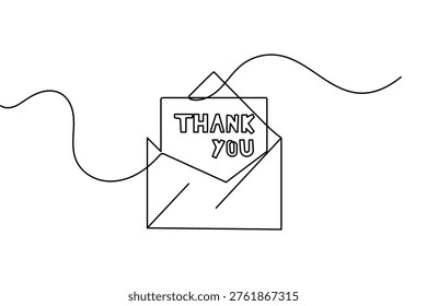 Continuous one line drawing of a hand holding a thank you sign minimalist vector illustration