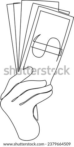 Continuous one line drawing of hand holding dollar money banknotes. Finance or economic concept drawn by single line. Vector illustration.