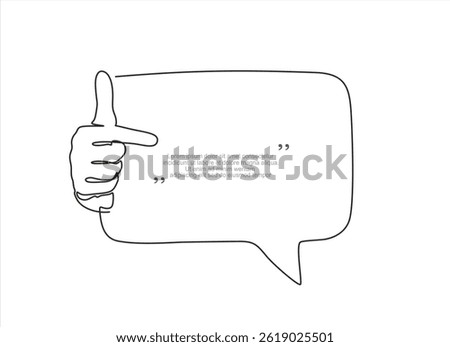 Continuous one line drawing of Hand showing something with index finger and speech bubble. Trendy line art vector on a white background. Vector illustration.Editable stroke	