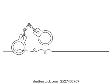 Dibujo continuo de una línea de esposas. Símbolo de la justicia policial y el concepto de cárcel en la Ilustración vectorial de estilo lineal simple
