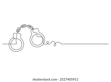 Continuous one line drawing of handcuffs. Symbol of police justice and jail prison concept in simple linear style vector illustration