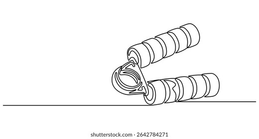 Continuous one line drawing handgrip. Fitness equipment concept, Hand grip strengthener, Single continuous line drawing spring expander for hand, sketch, hand trainer, sports equipment, bodybuilding.