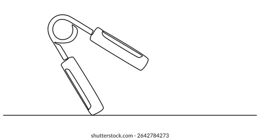 Continuous one line drawing handgrip. Fitness equipment concept, Hand grip strengthener, Single continuous line drawing spring expander for hand, sketch, hand trainer, sports equipment, bodybuilding.