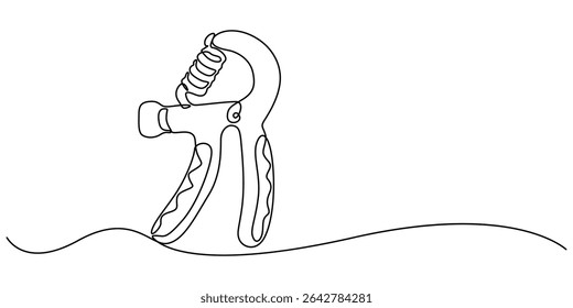 Continuous one line drawing handgrip. Fitness equipment concept, Hand grip strengthener, Single continuous line drawing spring expander for hand, sketch, hand trainer, sports equipment, bodybuilding.
