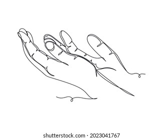 Continuous one line drawing of hands praying in silhouette on a white background. Linear stylized.Minimalist.
