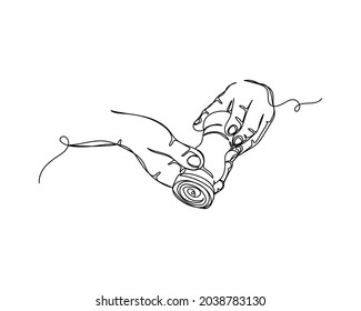 Continuous one line drawing of hands chef with sprinkling spices icon cooking concept in silhouette on a white background. Linear stylized.
