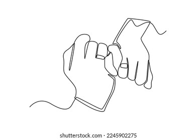 Continuous one line drawing Hands of man and woman with wedding rings. Wedding Concept. Single line draw design vector graphic illustration.