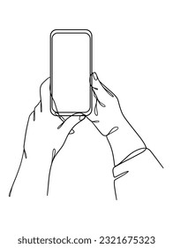 Continuo dibujo de una línea de manos con smartphone. Ilustración vectorial.