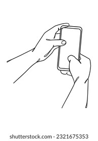 Continuo dibujo de una línea de manos con smartphone. Ilustración vectorial.