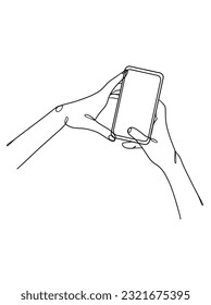 Continuous one line drawing of hands holding smartphone. Vector illustration.
