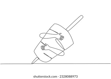 Continuous one line drawing of hands hugging kebab. Grilled meat dishes that are skewered using skewers or iron rods. Foods that have a high nutritional content. Single line design vector illustration